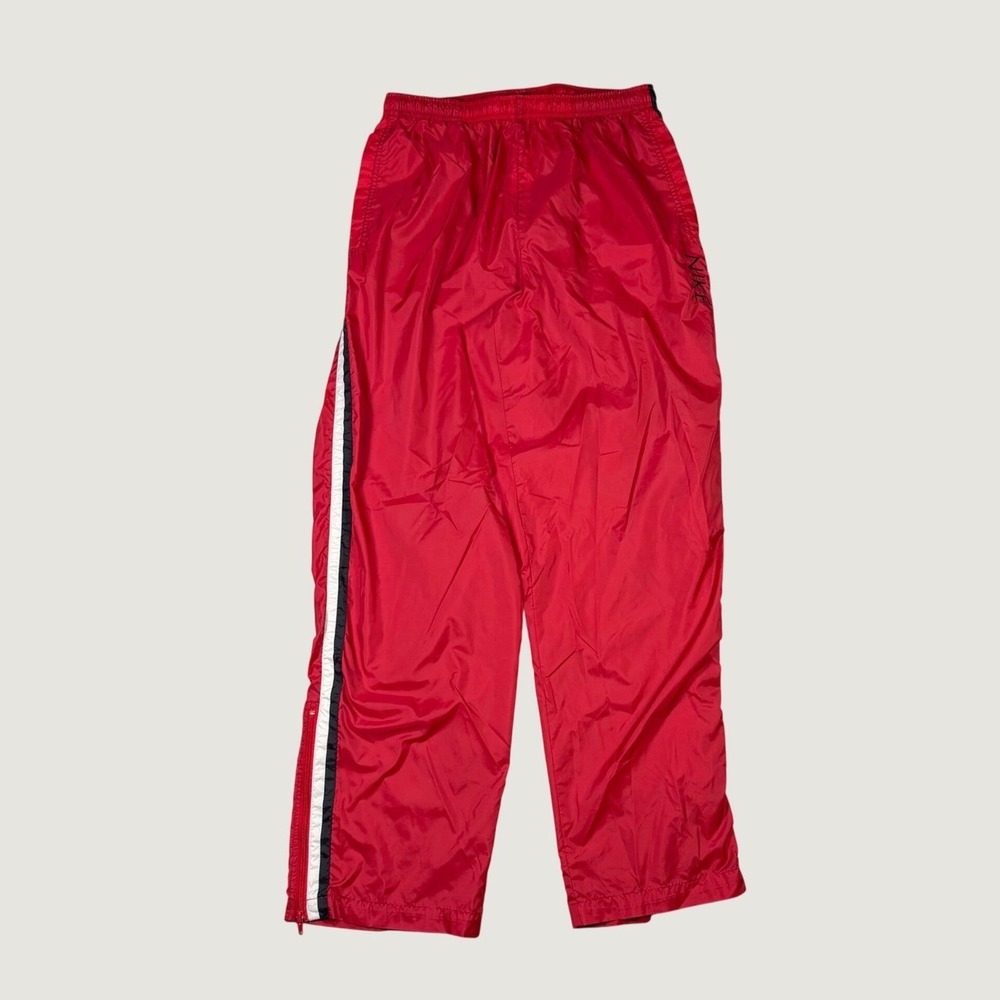 Nike Mens Red Nylon Track Pants Side Stripe Zipper Hem Athletic Joggers L